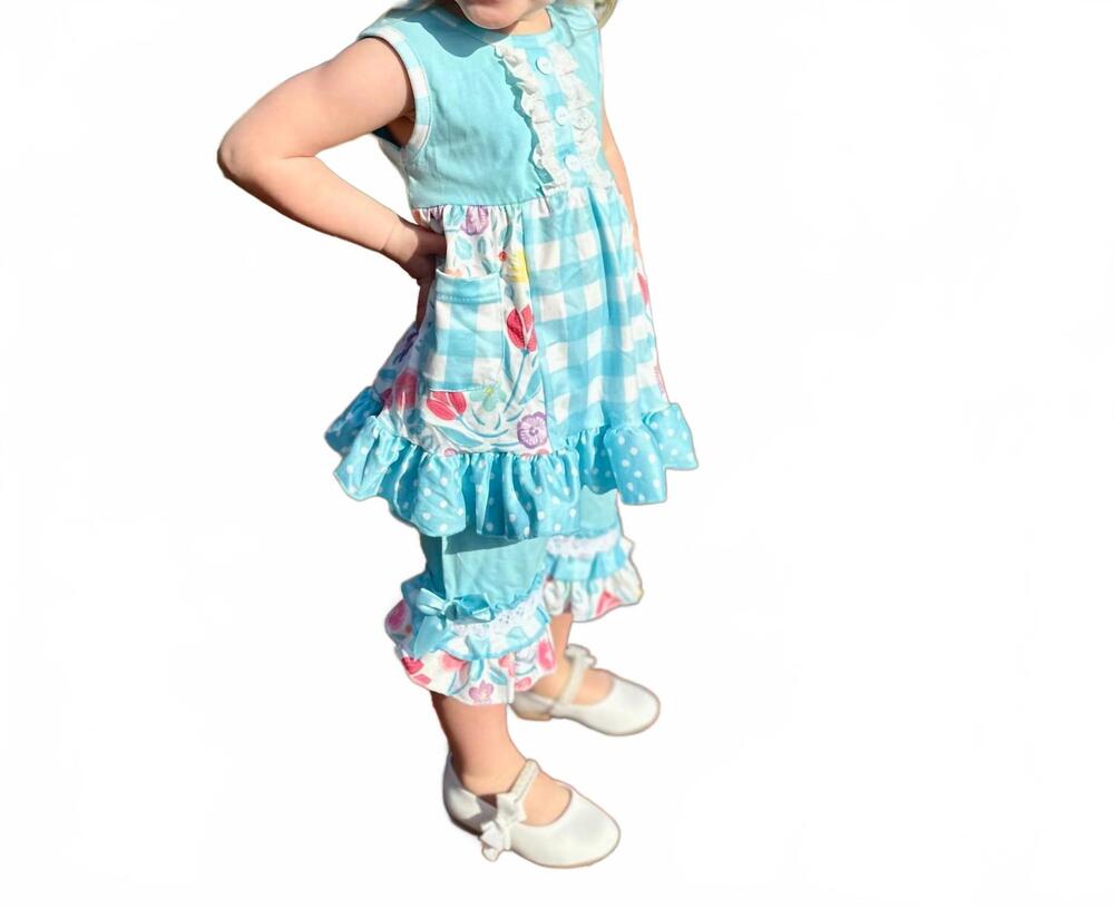 NEW MELINA & ME girl's rainbow garden outfit set in blue